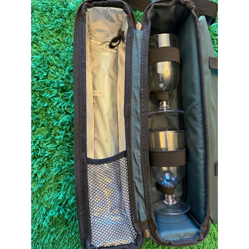 Harry and David Wine Bottle Carrier Unisex OS Green Excellent Insulated Picnic